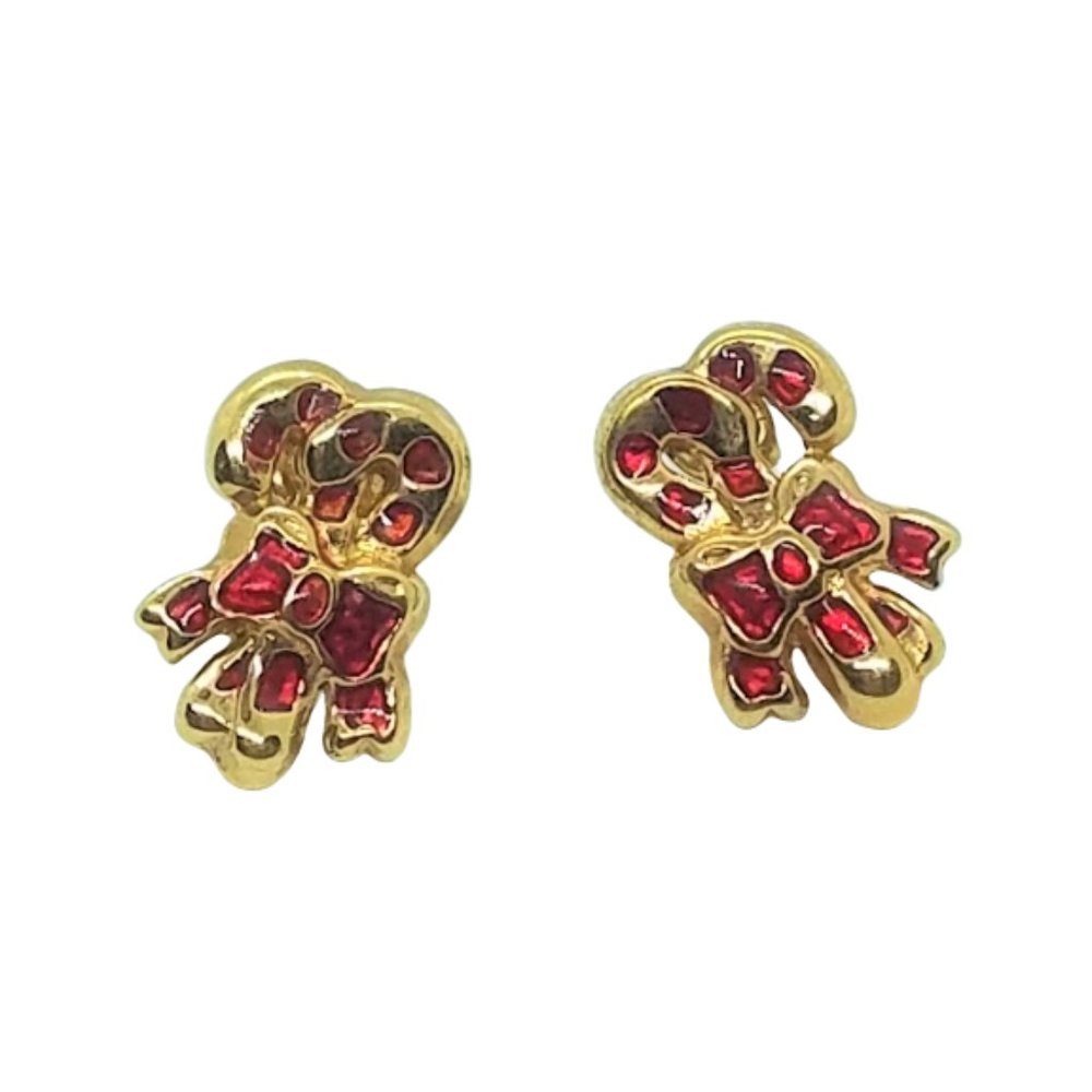 Candy Canes Bow Holiday Earrings Small